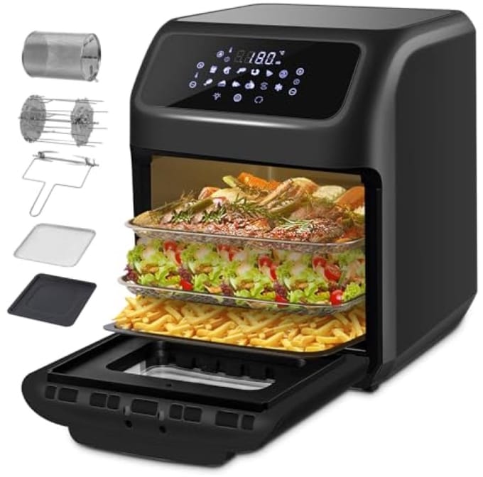 Digitale heteluchtfriteuse met 12 liter inhoud - 1800W kracht met 12 programma's en 6 accessoires