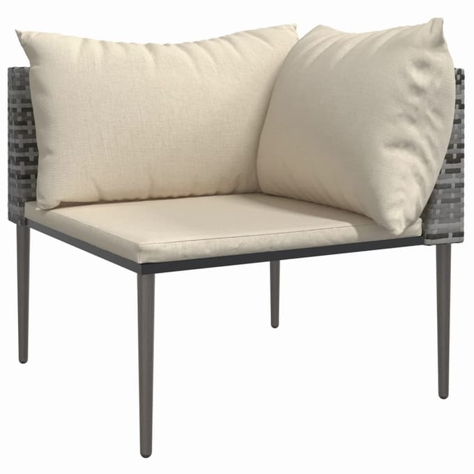 vidaXL - Tuinhoekbank - met - kussens - poly - rattan - grijs