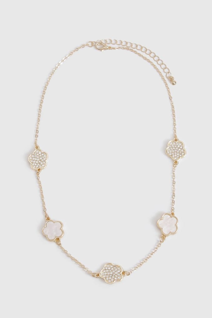 boohoo Dames Emaille Versierde Bloemdetail Ketting | Goud