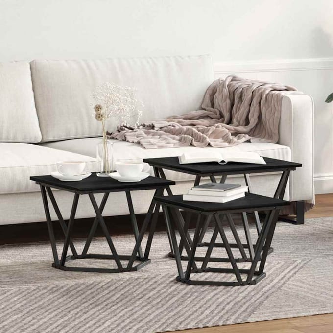 vidaXL - Salontafel - 3 - st - Zwart - Eiken - 50 - x - 50 - x - 40 - cm
