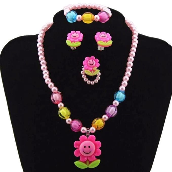 Fako Bijoux® - Kinderketting Set - Plastic - Bloemetjes - Lichtroze
