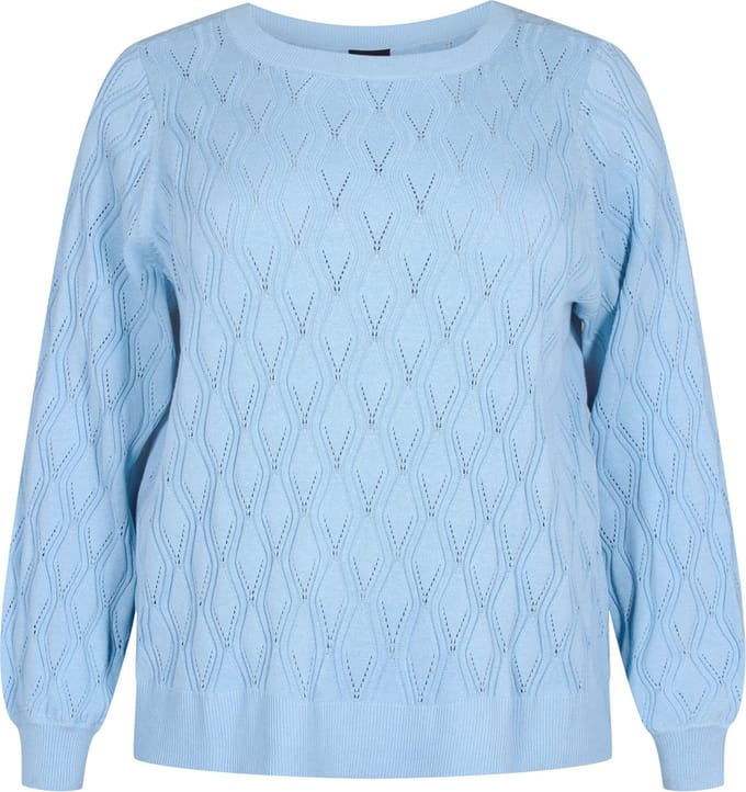 ZIZZI MELSA, L/S, BOATNECK PULLOVER Dames Blouse - Light Blue - Maat L (50-52)
