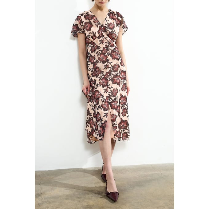 French Connection Elyse S/s Tea Dress Cream Multi Größe: 6 | Midikleider Outlet | Damen | Weiß