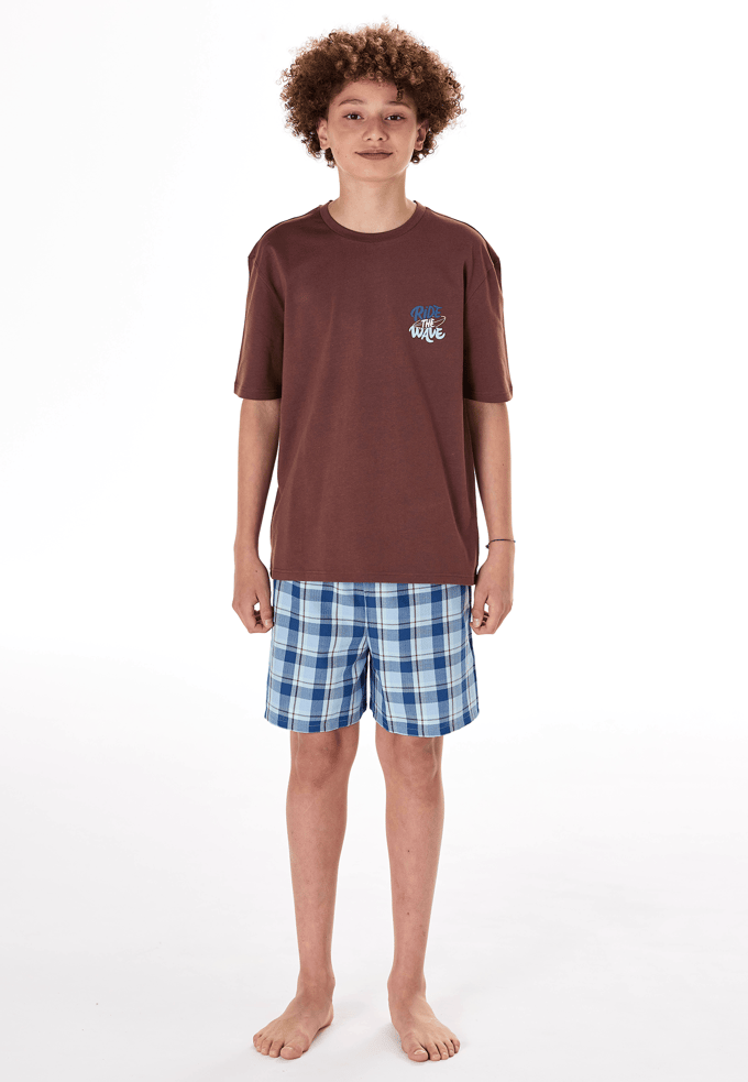 Korte pyjama met bruine ruitjes - Teens Nightwear 152