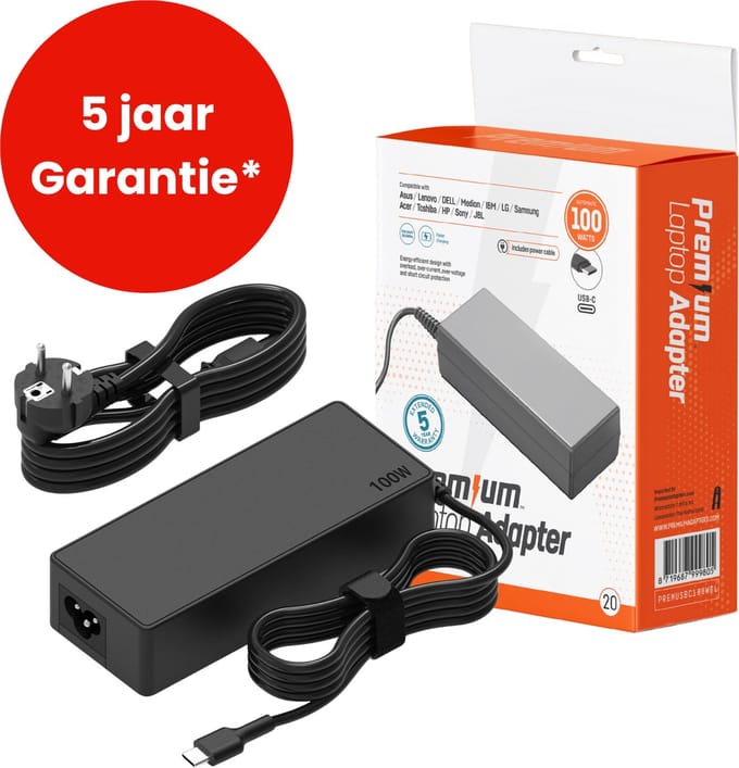Premium USB C Laptop oplader 100W - Universeel voor alle merken laptops - USB C Kabel + adapter