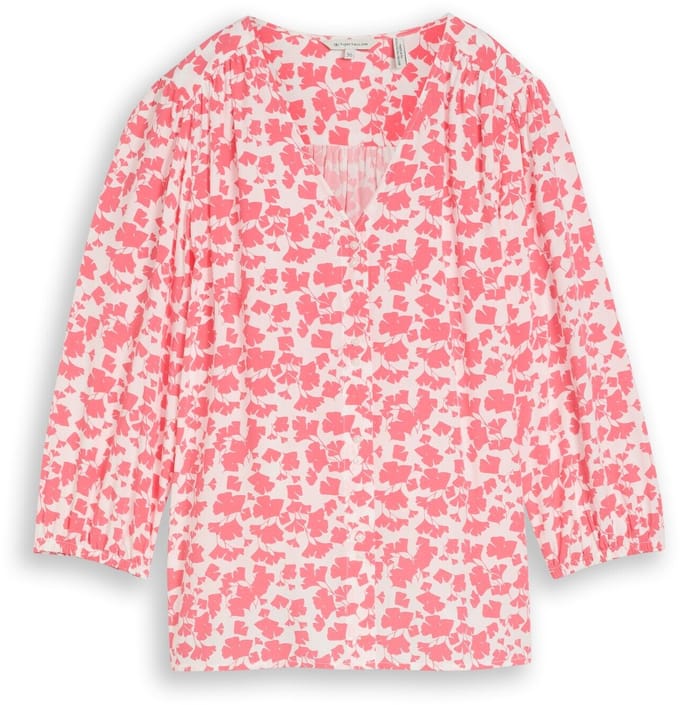 Tom Tailor - Blouse van viscose - Maat 36 - coral pink ginkgo minimal