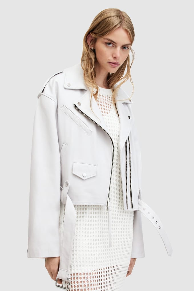 AllSaints Dayle Biker Optic White Maat: M | Leren Jassen Outlet | Dames | Wit