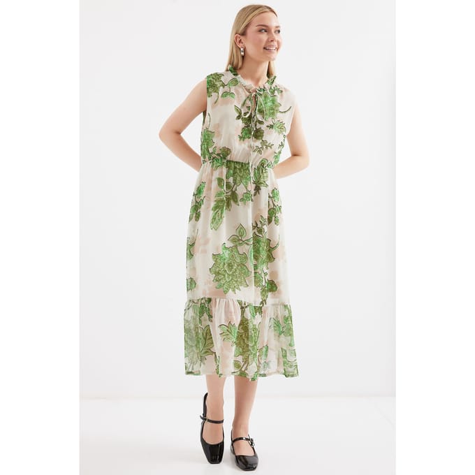 Midi-jurk met strikdetail
