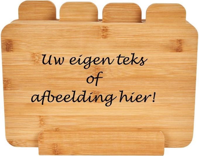 Gepersonaliseerde snijplank set van 4 in houder - eigen tekst of afbeelding - bamboe - personaliseren - eigen ontwerp mogelijk