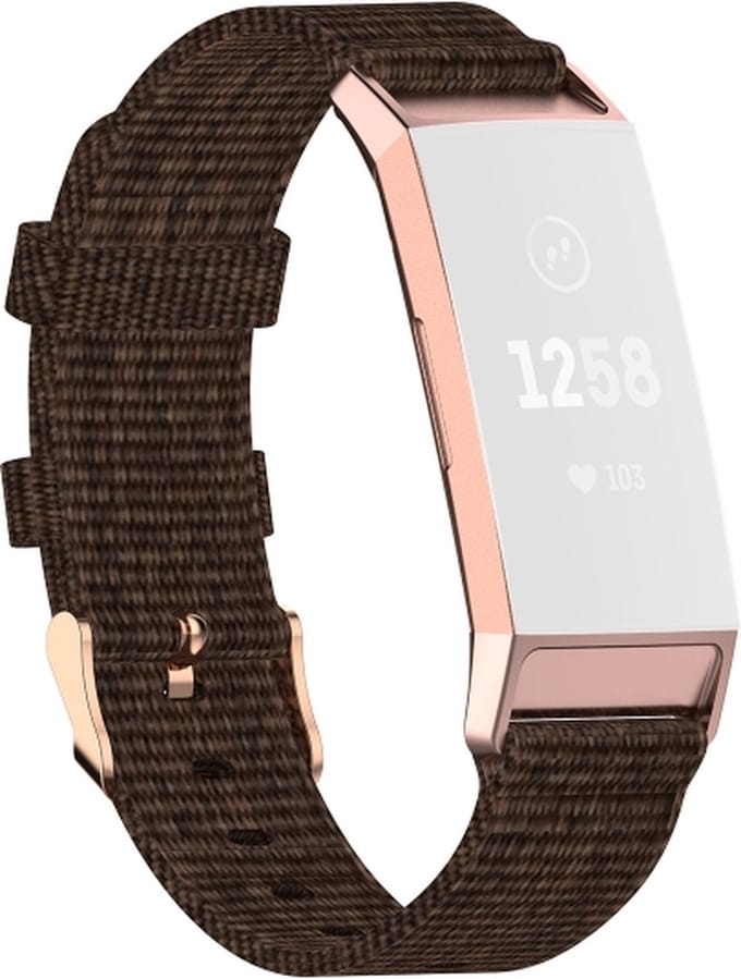 Nylon bandje - geschikt voor Fitbit Charge 3 / Charge 4 - donkerbruin