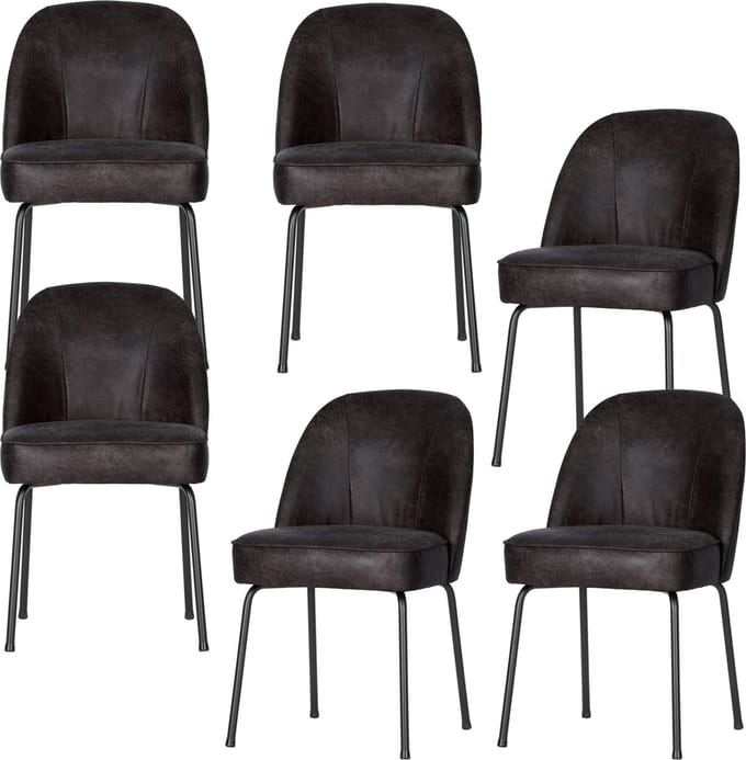 WOOOD Vogue Eetkamerstoelen - Leer - Zwart - Set van 6