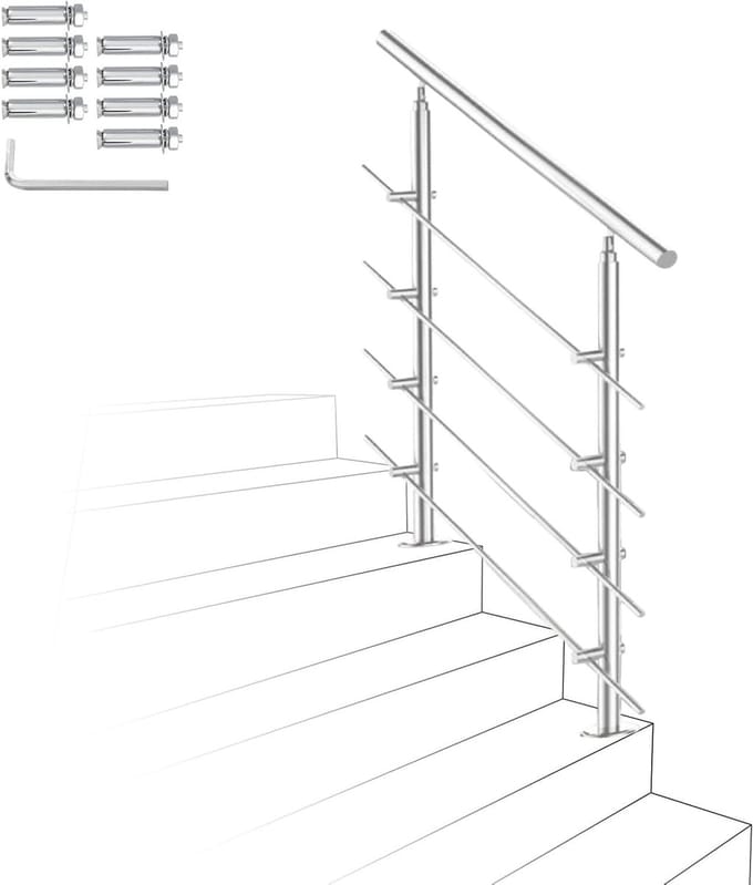 Trapleuning - Steunreling Balustrade - Veilig Trap Lopen - Verstelbare Hoek - 80 cm - Zilver