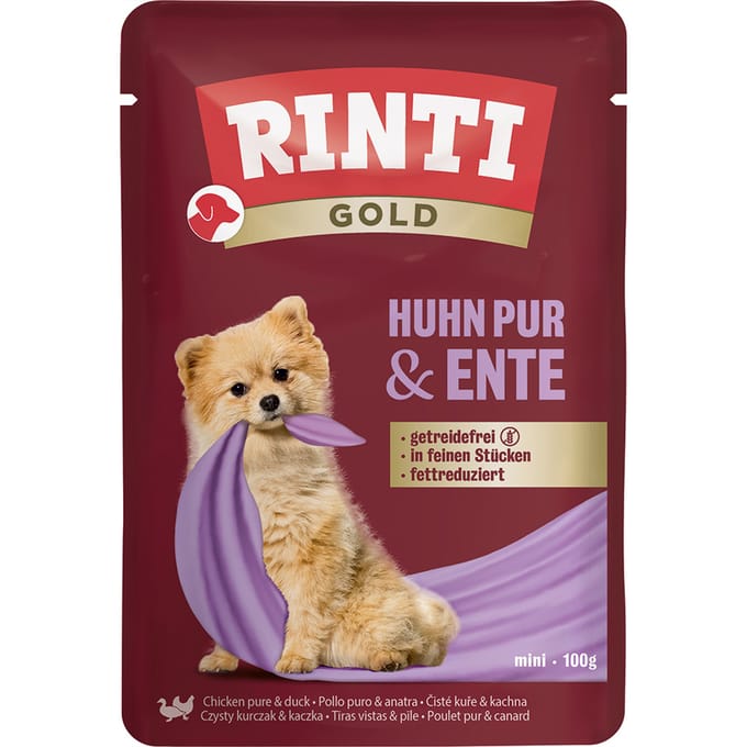 10x100g RINTI Gold Kip Pur & Eend Nat hondenvoer