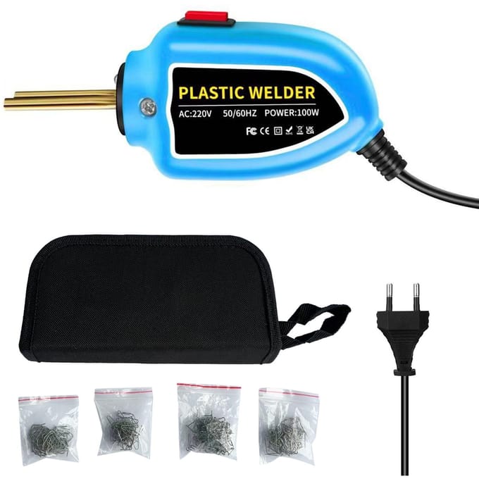 100W Plastic Lasser, Hot Nietmachine Machine Auto Bumper Reparatieset met Tang, Mes, 200 stks FlatOuter blauw