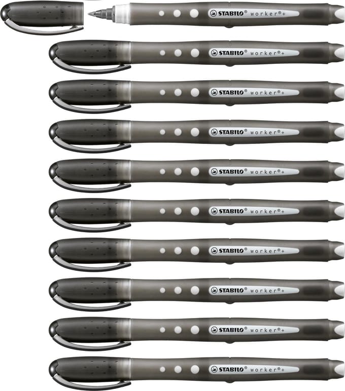 STABILO worker+ colorful - Rollerball Pen 0.5 mm - Zwart - Doos 10 stuks