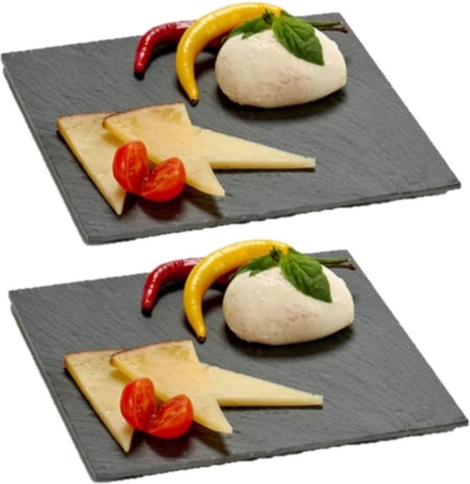 Serveerplank - 2x stuks - Leisteen - 20 x 20 cm - keuken - presenteerbord - keuken