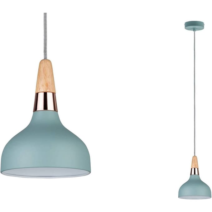 Hanglamp Juna E14 max. 20W Softgroen, Koper, Hout dimbaar Metaal, Hout