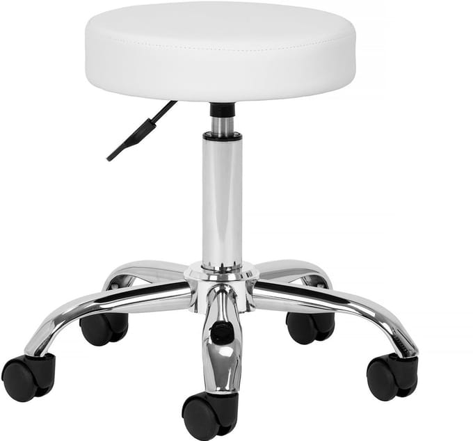 Kapperskruk op Wielen Wit – Verstelbare Salonkruk & Tabouret AM-310V