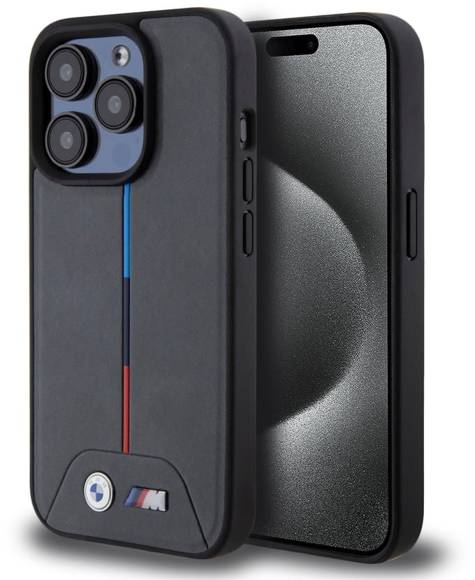 BMW Back Cover - Apple iPhone 15 Pro - Grijs - Schokabsorberend - Quilted Tricolor Pattern