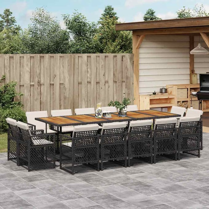 vidaXL - 15-delige - Tuinset - met - kussens - poly - rattan - zwart