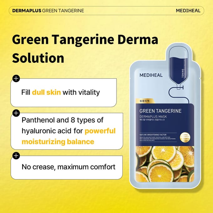 MediHeal Green Tangerine Dermaplus Mask 10ea + RANDOM GIFT