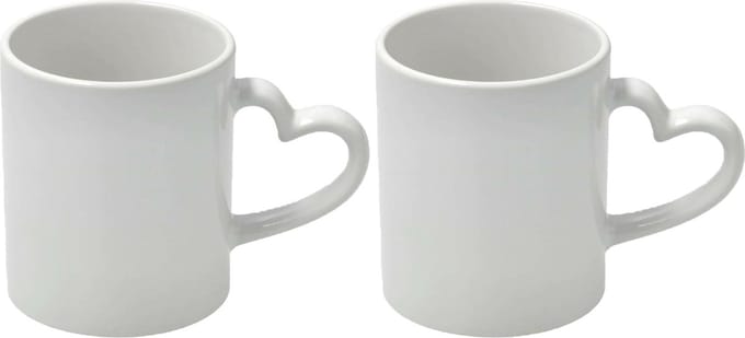 Koffiemok met handvat in hartvorm - 2x - wit - keramiek - 300 ml