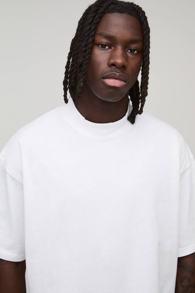Basic Oversized T-Shirt met Verlengde Hals | White | Size XS