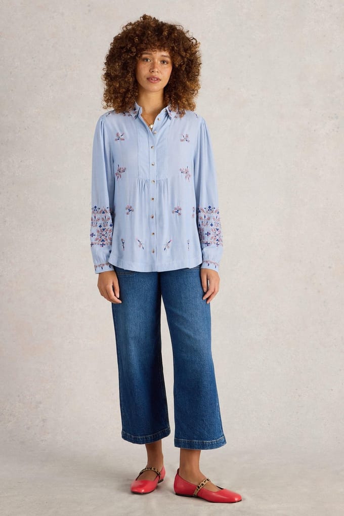 White Stuff Geri Embroidered Shirt Blue Multi Taglia: 8 REGULAR | Maglie a manica lunga Outlet | Donna | Blu