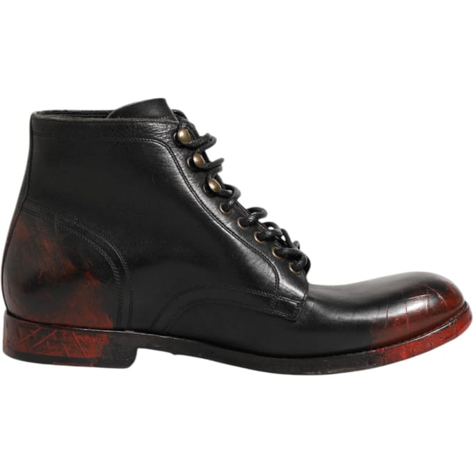 Dolce & Gabbana Zwarte Rode Veterschoenen Kort Enkelboot