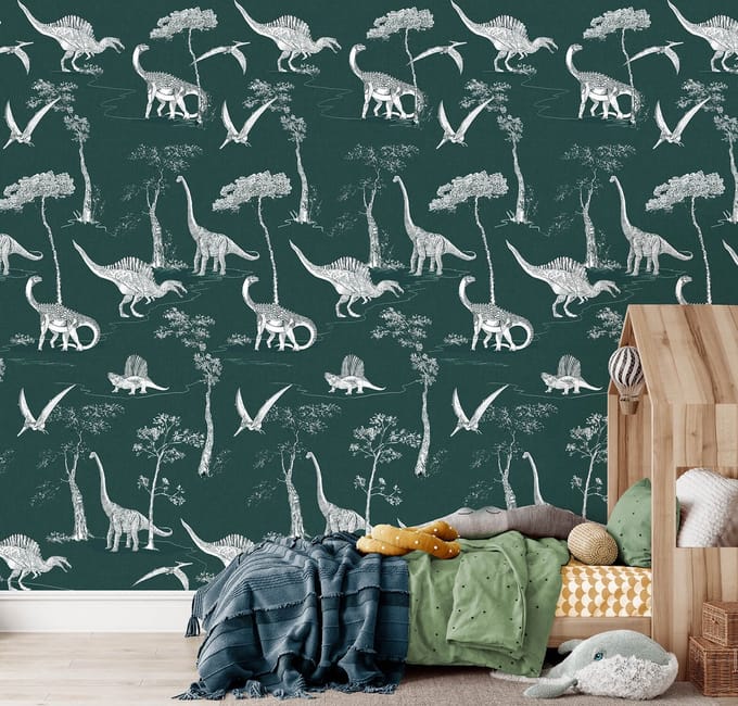 INGK Kinderbehang - Olive & Noah - Dino Toile Forest