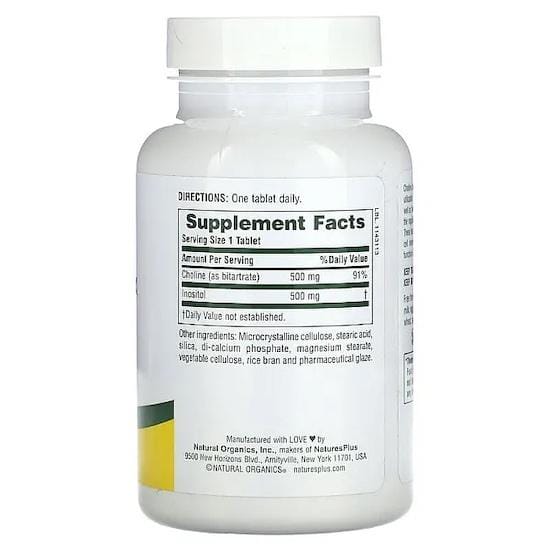 Nature's Plus Choline et inositol, 500/500 mg, 60 comprimés