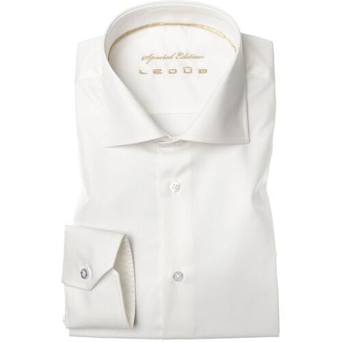 Ledub slim fit overhemd - wit - Strijkvrij - Boordmaat: 36