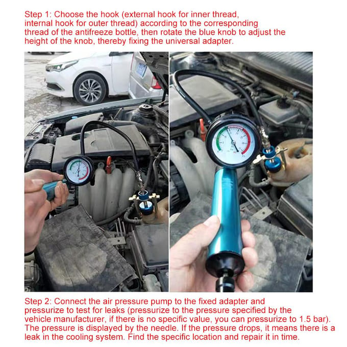 Kit de test de pression du radiateur avec pompe à main et adaptateur universel, pression du système de refroidissement universel bleu