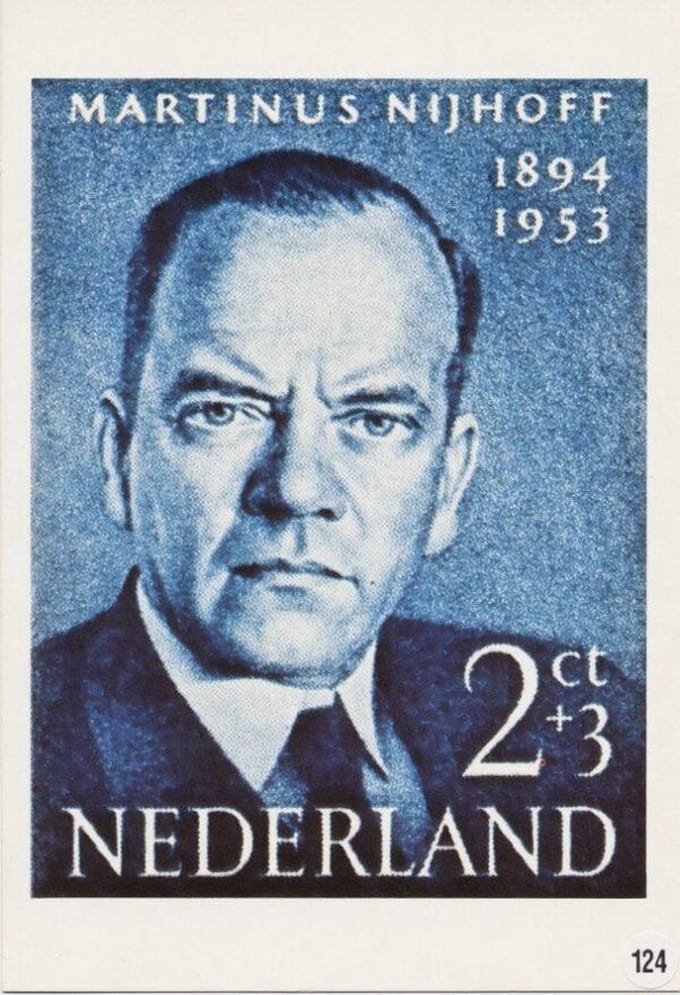 Briefkaart met afbeelding Martinus Nijhoff postzegel