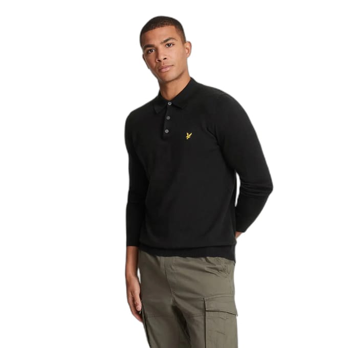 Lyle & Scott Merino Blend Poloshirt met Lange Mouwen - Marineblauw