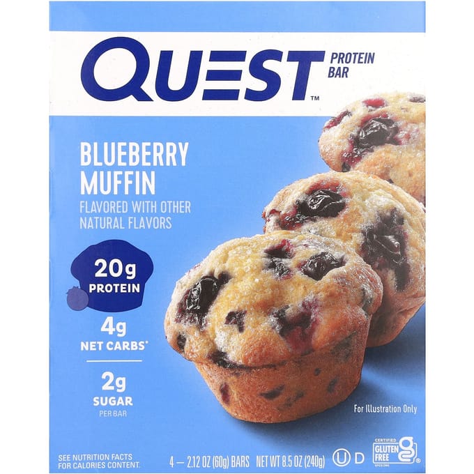 Quest Nutrition, Eiwitreep, Blueberry Muffin, 4 repen, 60 g (2.12 oz) elk