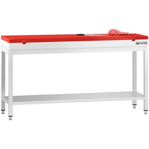 GGM Gastro Edelstahl Arbeitstisch PREMIUM - 2000x600mm - mit Grundboden - inkl. Schneideplatte Rot