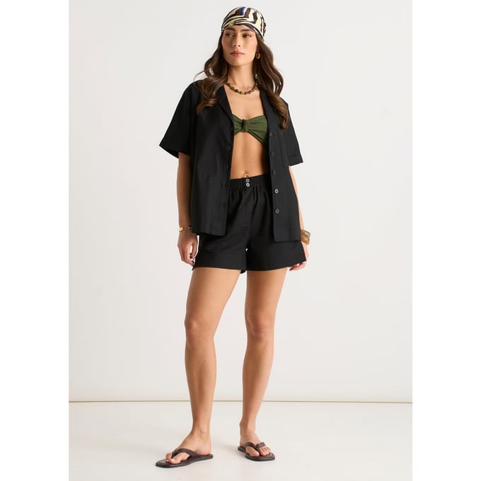 Zwart linnen mix oversized overhemd met knopen