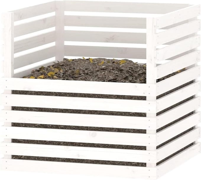 Compostbak Tuin - Afvalbak Hout - Compost Maken - Massief Grenenhout - 80 x 80 x 78 cm - Wit
