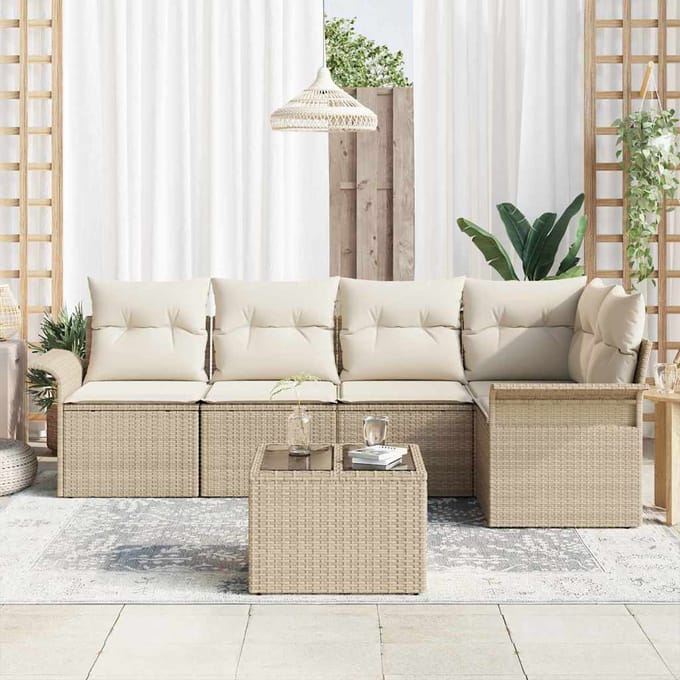 vidaXL - Tuinbank - Set - 6 - st - Beige - poly - rattan