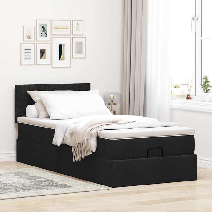 vidaXL - Bed - met - matras - 100x200 - cm - stof - zwart