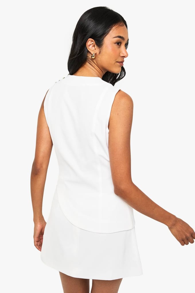 boohoo Dames Studded Asymmetric Tailored Top | Wit | Maat: 44