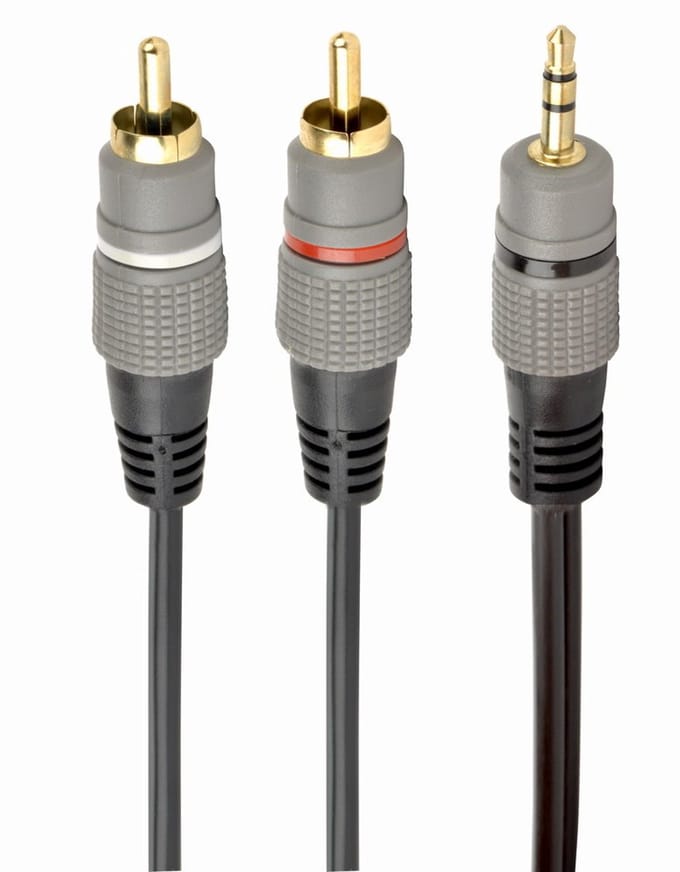 3.5 mm stereo adapter naar 2x RCA adapter, 1.5 m kabel, metalen connectoren