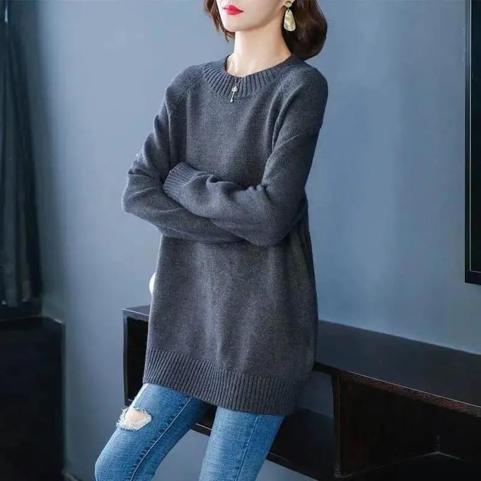 Middellange Plus Size Trui Dames Herfst en Winter Losse Effen Kleur Binnen Pullover Onderlaag Trui M zwart