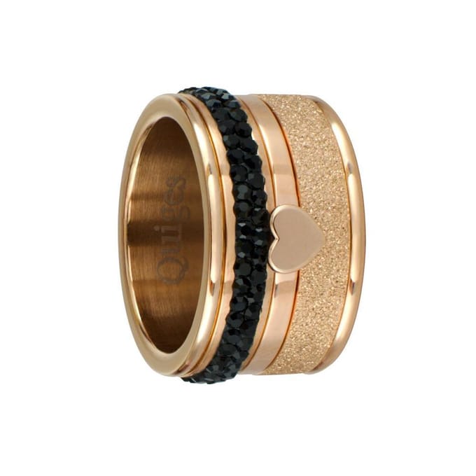 Quiges Dames Stapelring Set RVS Rosé Verguld - Maat 18.5 - Hoogte 10mm - SRS00418.5