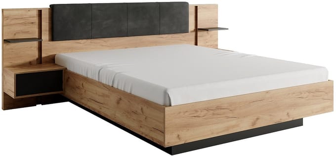 Vente-unique Bedframe stof antracietgrijs, natuurlijk licht 160 x 200 cm