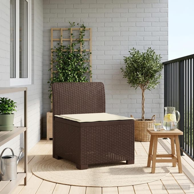 vidaXL - Eén-zits - Tuin - Sofa - met - Kussen - Rieten - Look - PP - Bruin