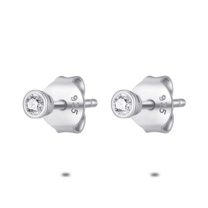 Twice As Nice Oorbellen in zilver, 1 zirkonia, 2 mm