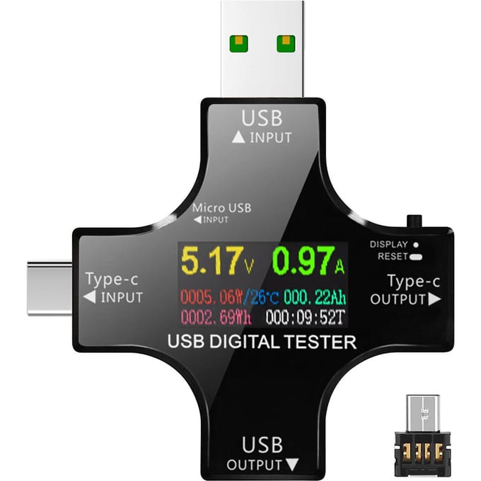 2 in 1 Type C USB-tester met IPS LCD-kleurenscherm USB-voltmeter Ampèremeter Stroomspanningstester BT without BT