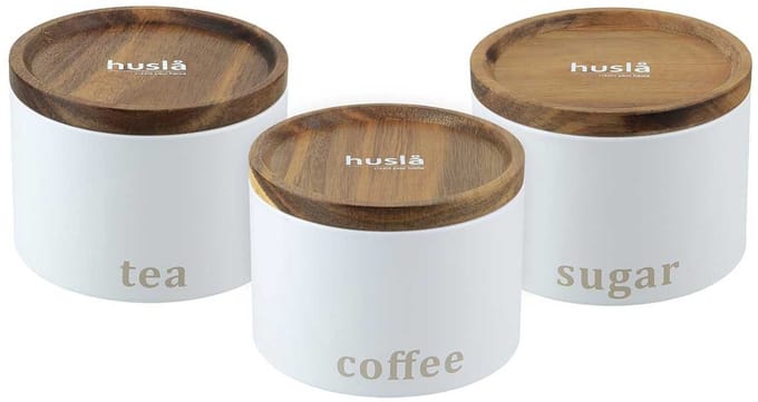 Husla - Keukencontainer Set - Wit - Staal en Acacia - Stapelbaar